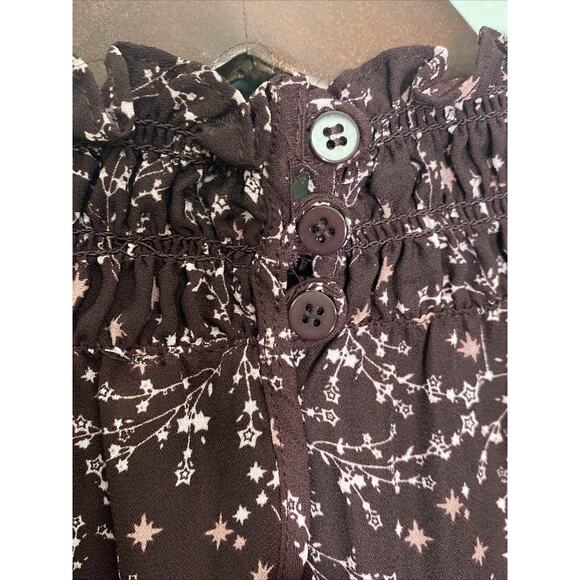 Max Studio Size Medium Ruffle Blouse Smocked Neck & Sleeves In Burgundy Boho - Picture 9 of 13